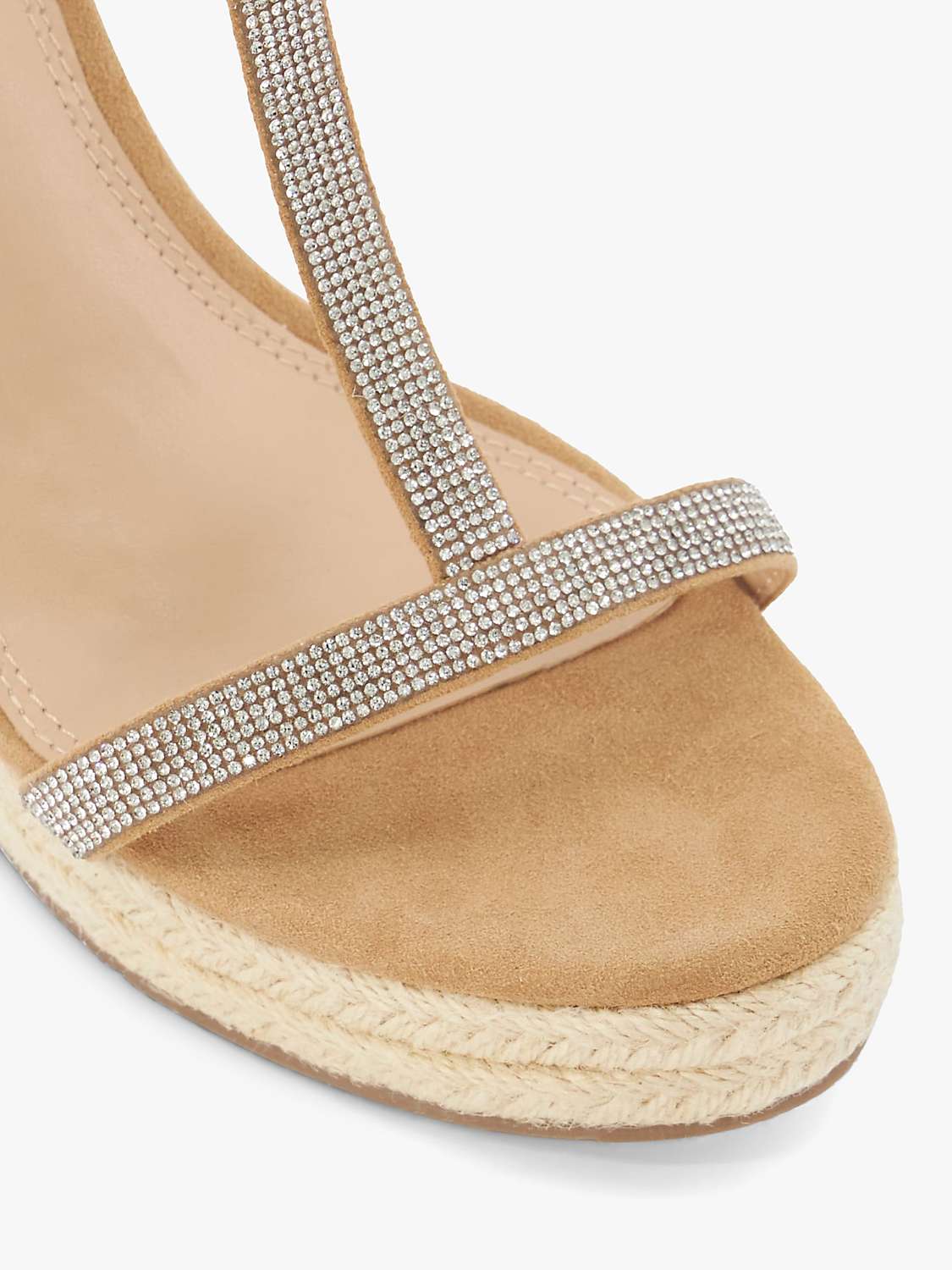 Buy Dune Kitten Suede Embellished T-Bar Wedge Sandals, Camel Online at johnlewis.com