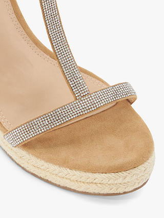 Dune Kitten Suede Embellished T-Bar Wedge Sandals, Camel
