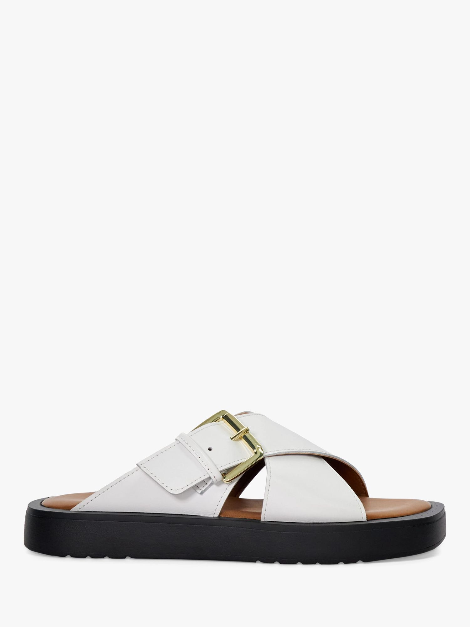 Dune Liquorice Leather Cross Strap Flatform Sandals, White, 3