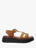 Dune Lyons Leather & Raffia Flatform Sandals, Tan