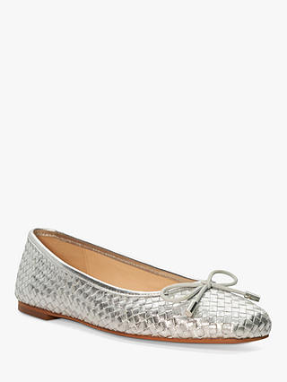 Dune Heights Woven Leather Ballet Pumps, Silver