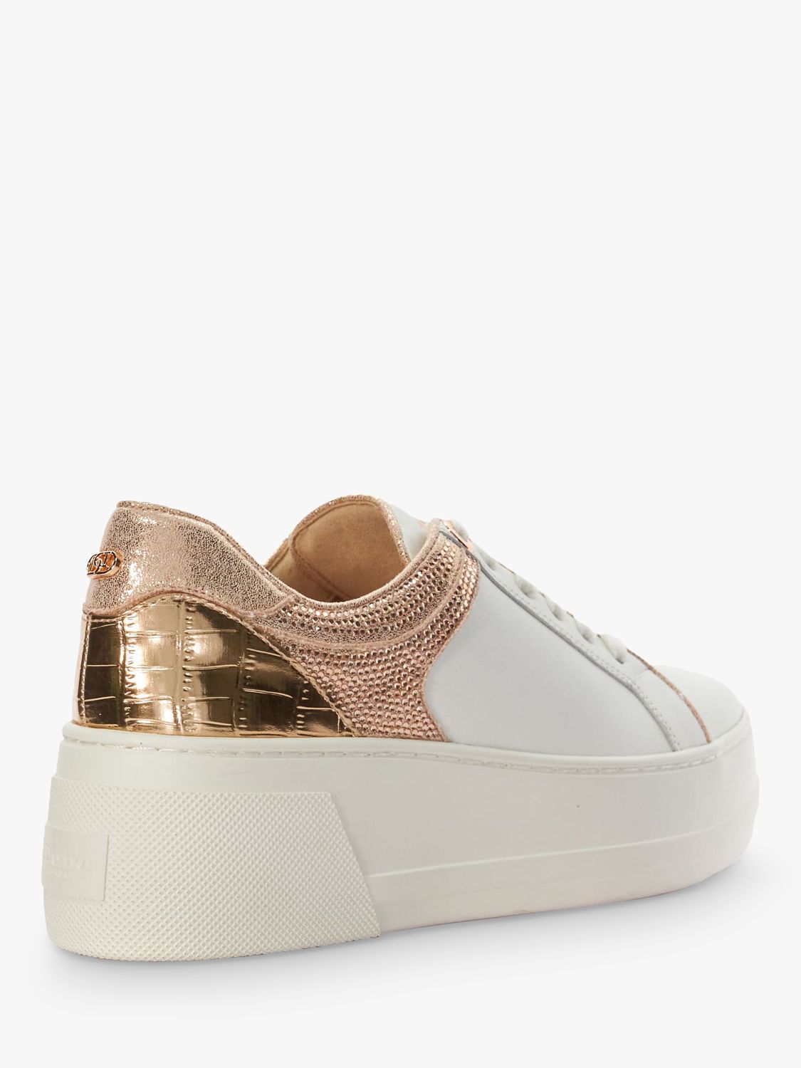 Dune Elusive Embellished Leather Flatform Trainers, White/Rose Gold at ...