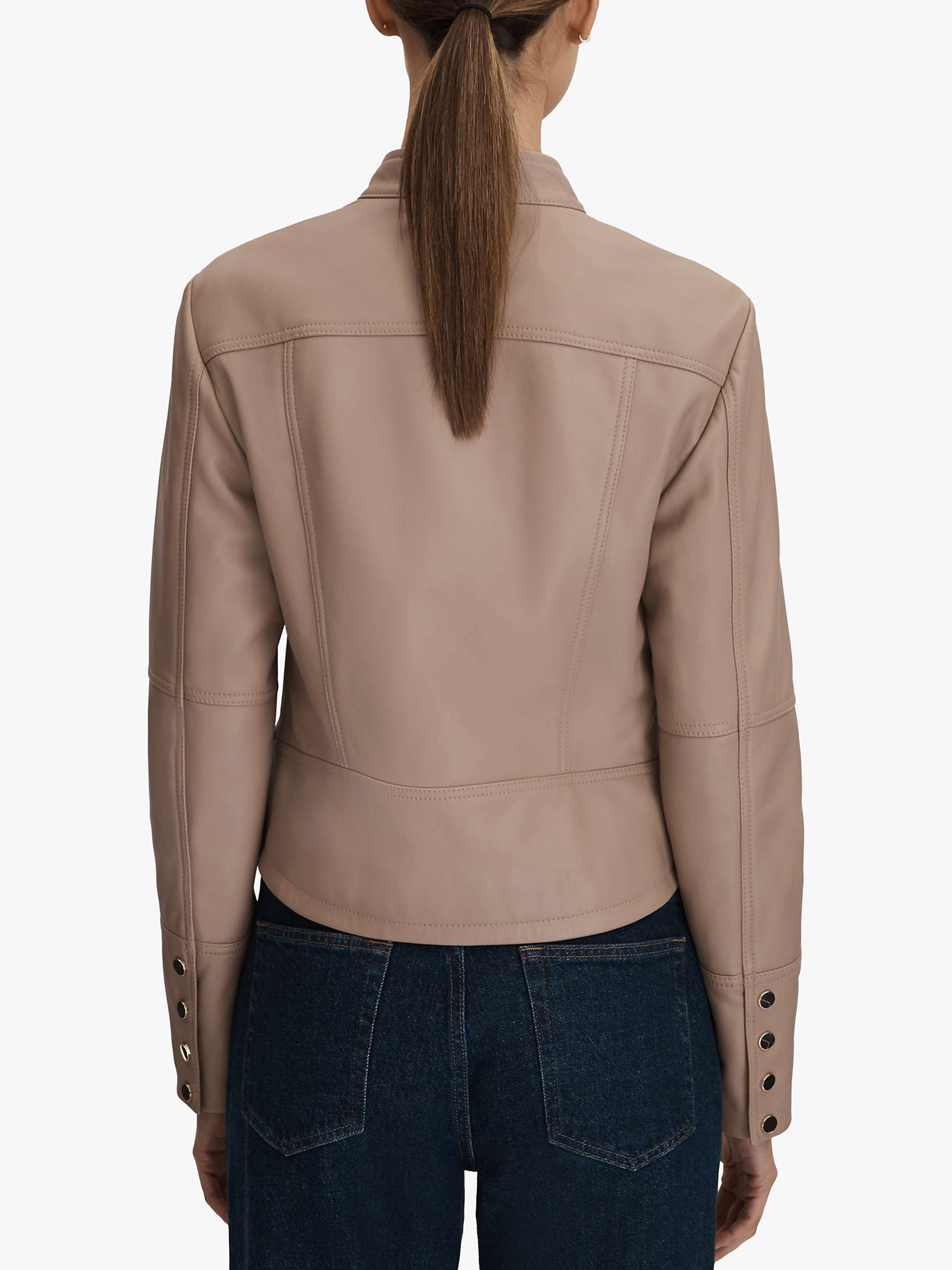 Buy Reiss Lola Leather Biker Jacket, Neutral Online at johnlewis.com