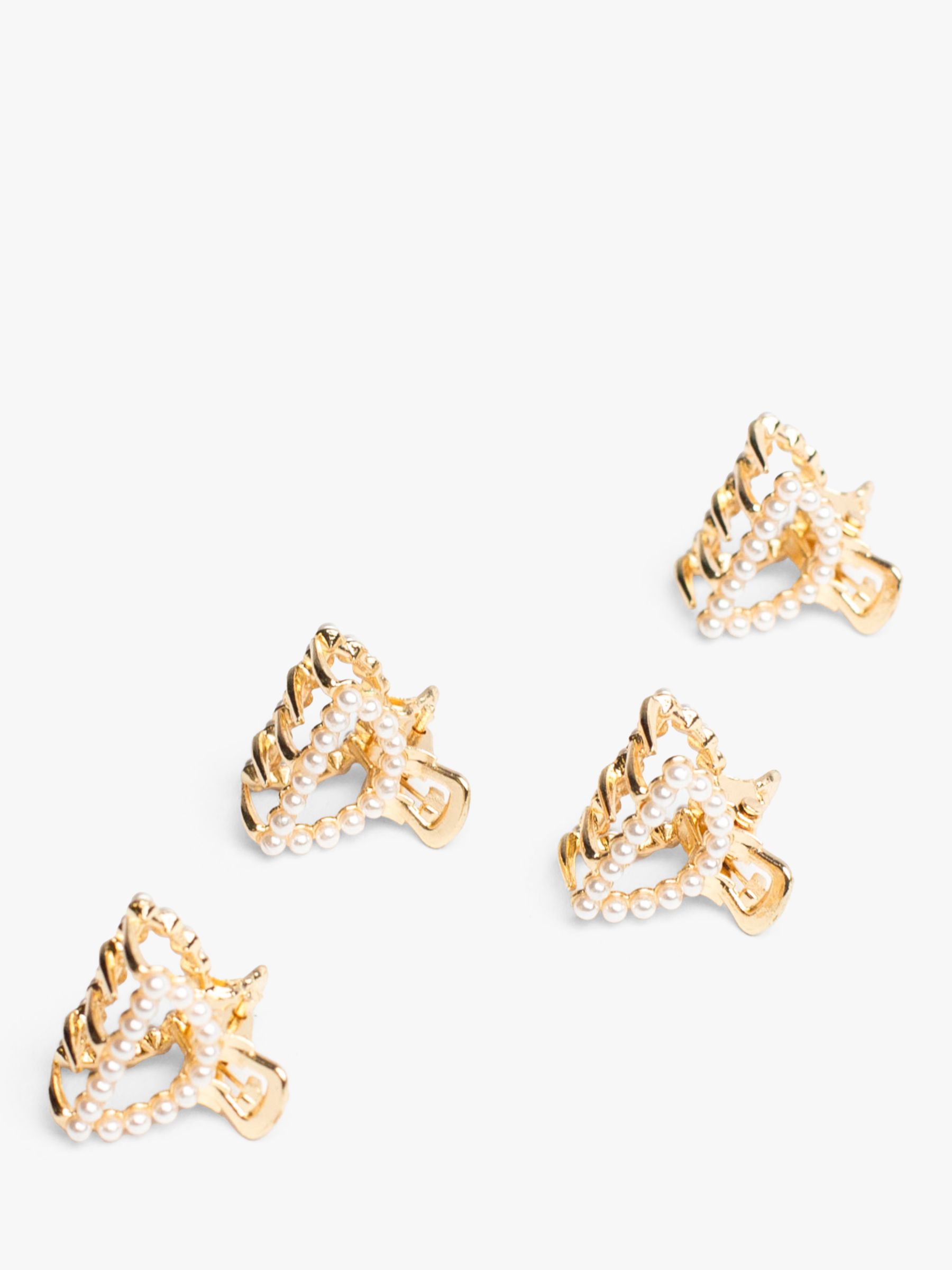 Bloom & Bay Petunia Mini Pearl Hair Claw Set, Pack of 4, Gold/Cream, One Size