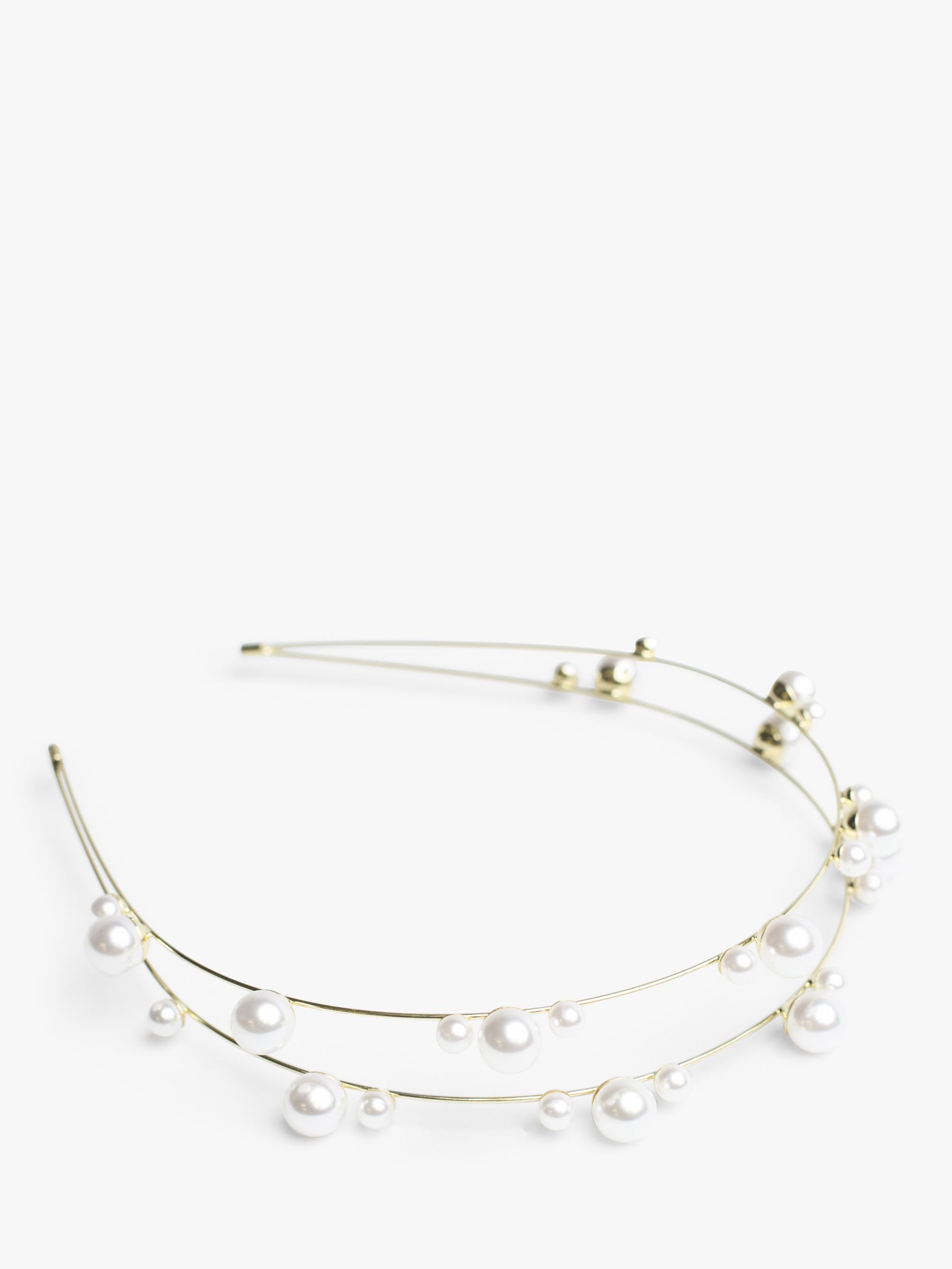 Bloom & Bay Lavender Double Row Pearl Headband, Gold/Cream, One Size