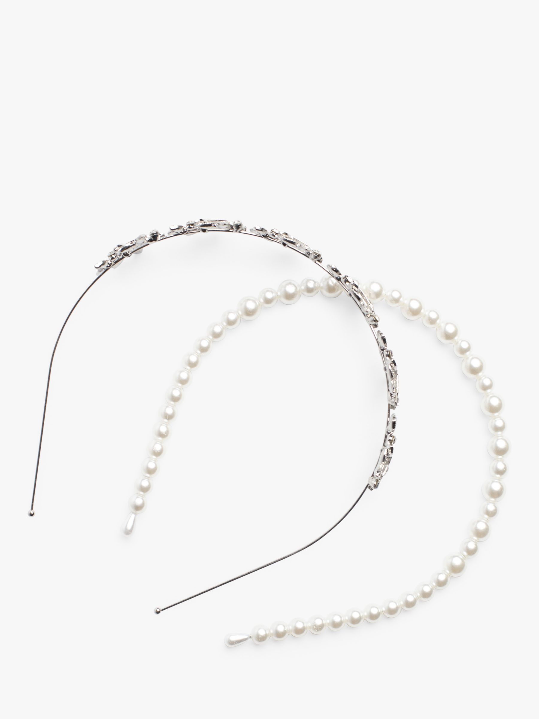 Bloom & Bay Cherry Pearl & Crystal Headband Set, Silver/White, One Size