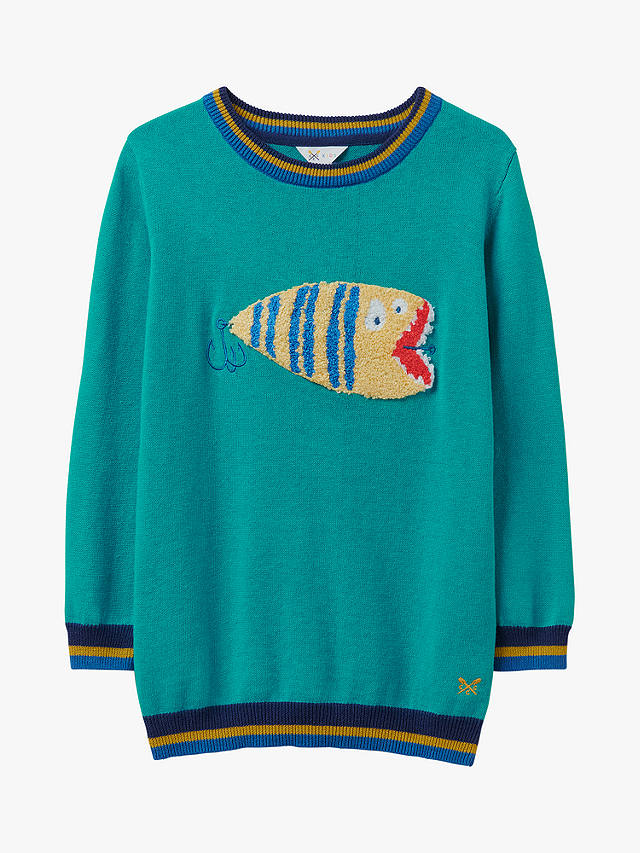 Crew Clothing Kids' Fly Fishing Crew Neck Jumper, Turquoise Blue