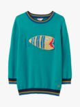 Crew Clothing Kids' Fly Fishing Crew Neck Jumper, Turquoise Blue, Turquoise Blue