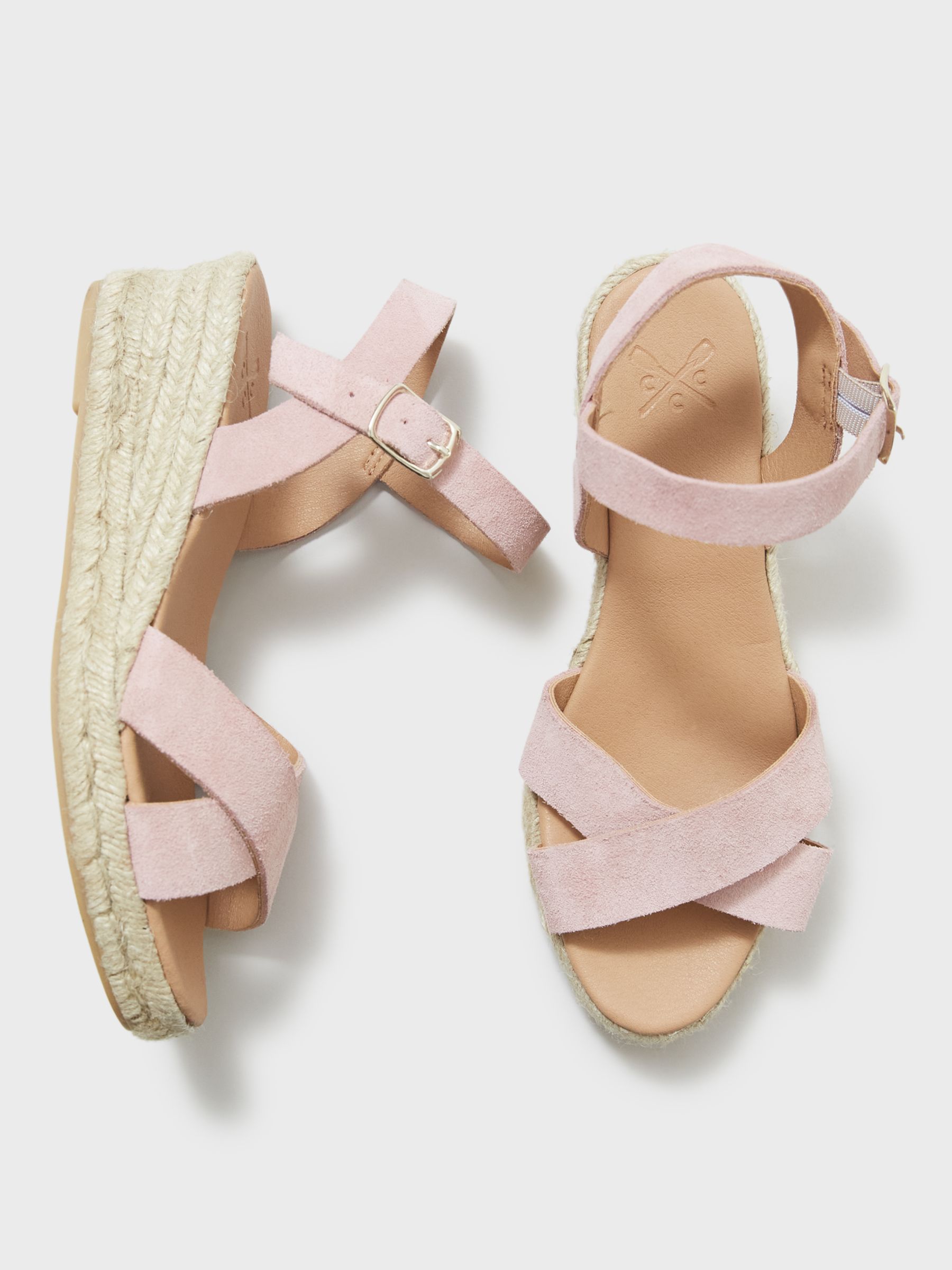 Crew Clothing Lexi Suede Wedge Sandals, Peach Pink at John Lewis & Partners