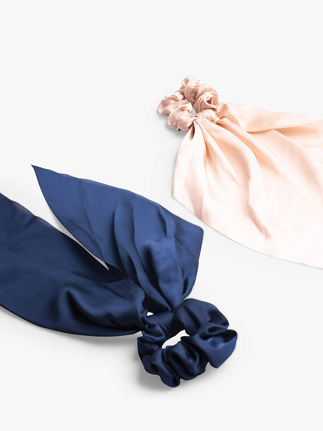 Bloom & Bay Rosa Satin Scarf Scrunchies, Pack of 2, Navy/Pink