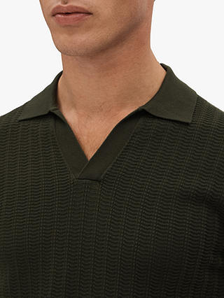 Reiss Mickey Short Sleeve Open Collar Polo Top, Green