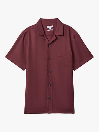 Reiss Tokyo Cuban Collar Short Sleeve Shirt, Brick Red