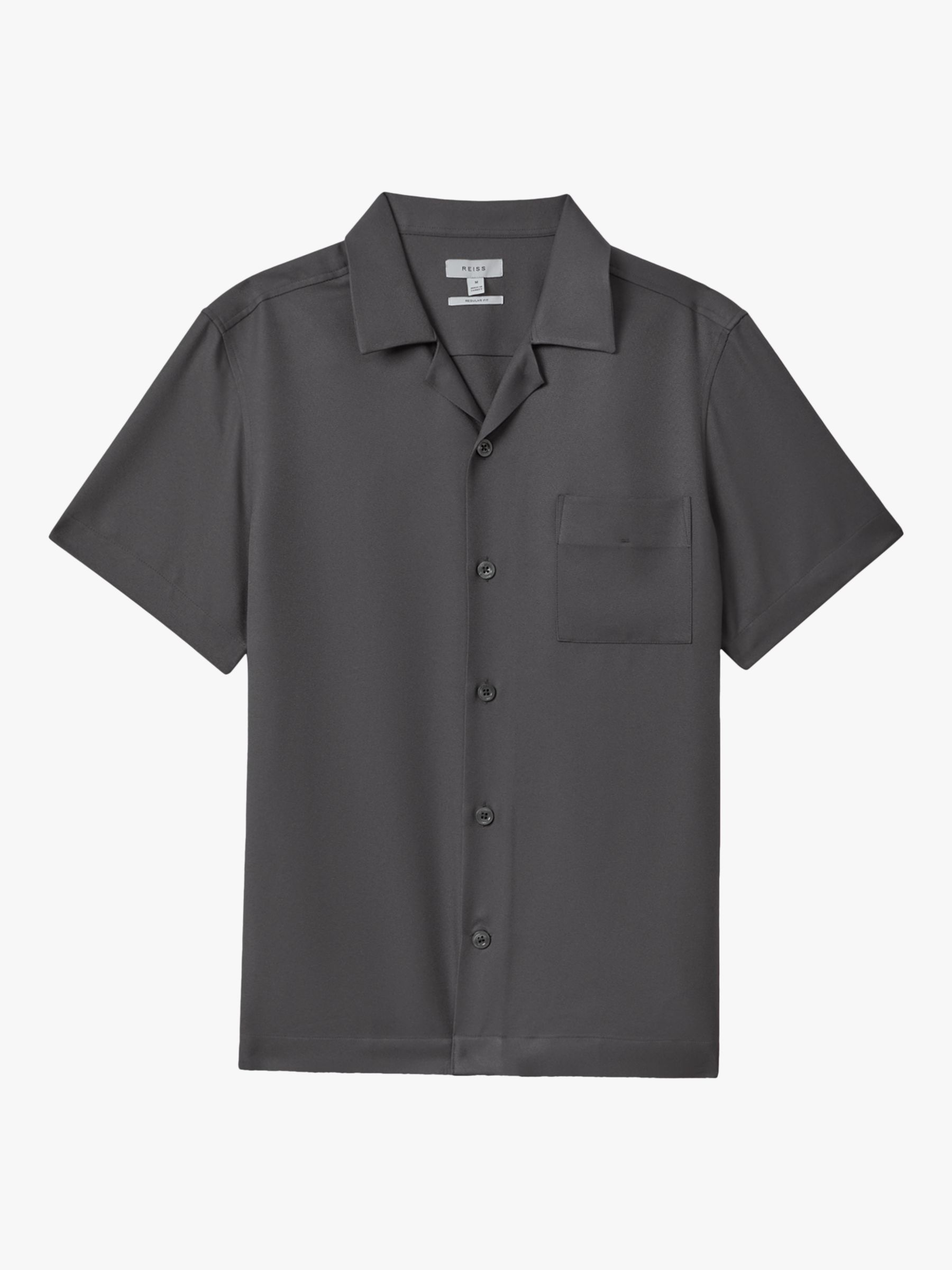 Reiss Tokyo Cuban Collar Short Sleeve Shirt, Charcoal at John Lewis ...