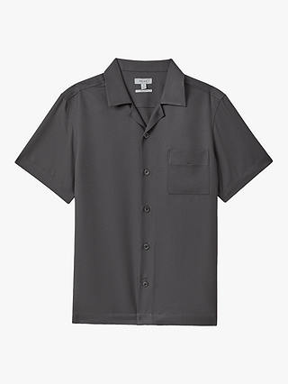 Reiss Tokyo Cuban Collar Short Sleeve Shirt, Charcoal