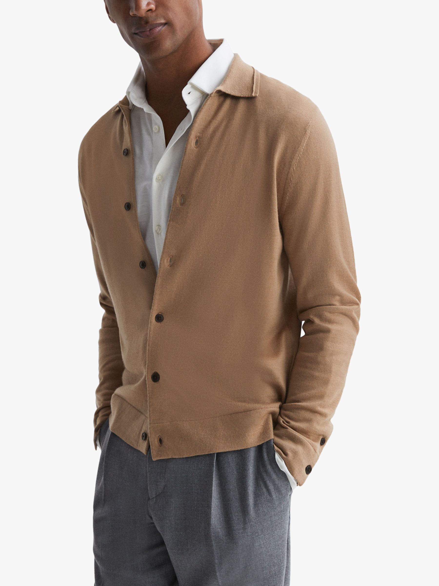 Reiss Forbes Long Sleeve Button Through Cardigan, Camel, S