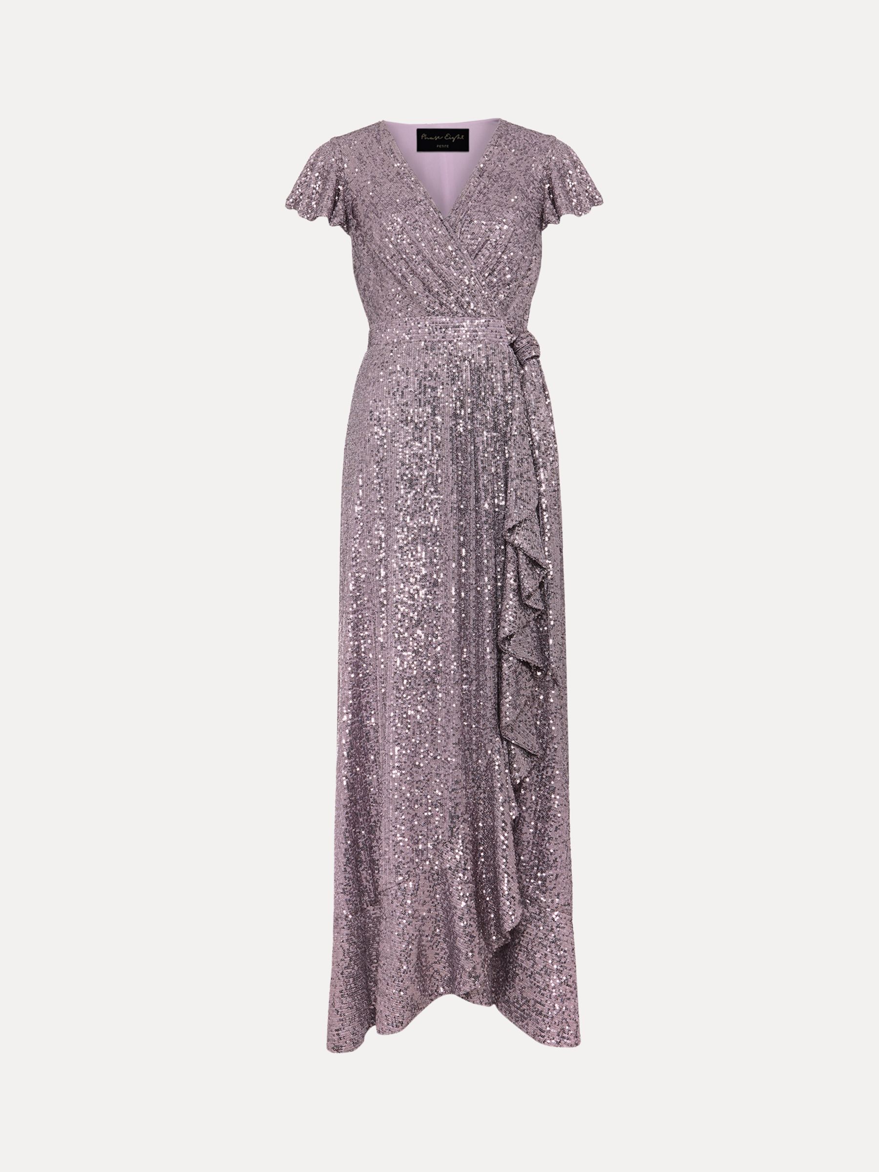 Phase Eight Petite Carina Sequin Maxi Wrap Dress, Purple, 6