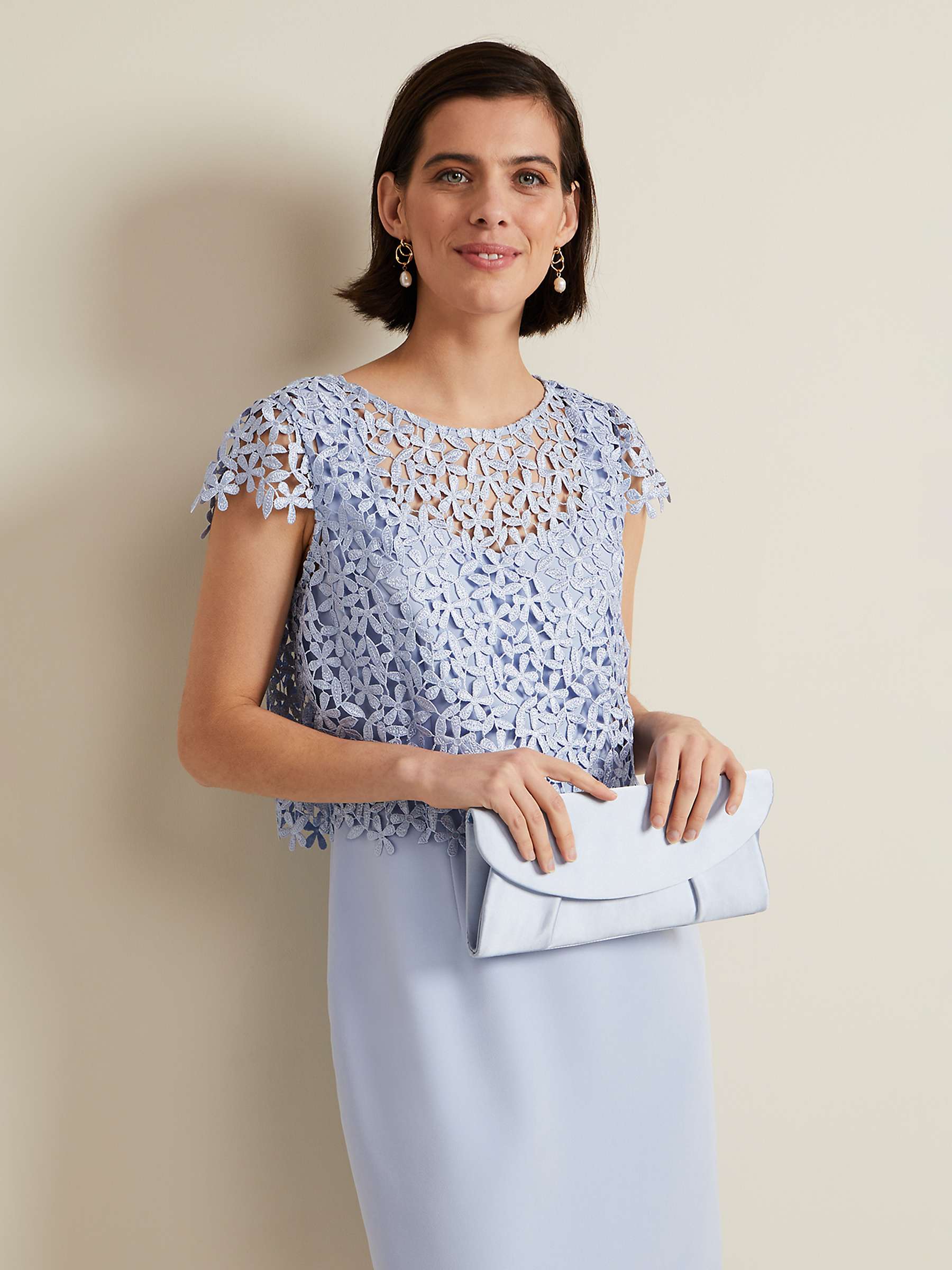 Buy Phase Eight Pleated Satin Clutch Bag, Pale Blue Online at johnlewis.com