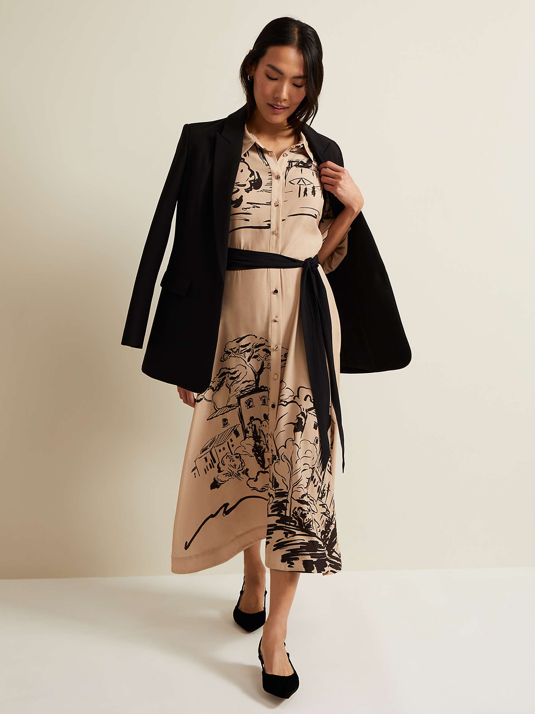 Buy Phase Eight Tammy Puff Sleeve Midi Shirt Dress, Cream/Black Online at johnlewis.com