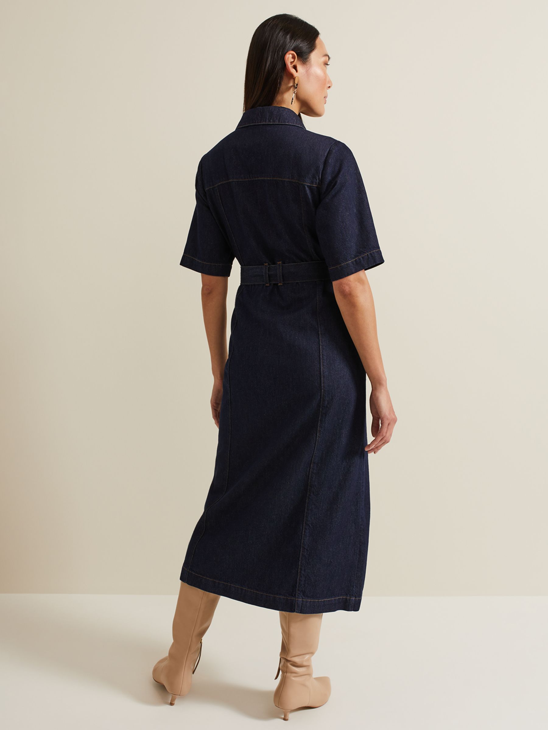 Phase Eight Sonny Denim Midi Shirt Dress, Navy, 6