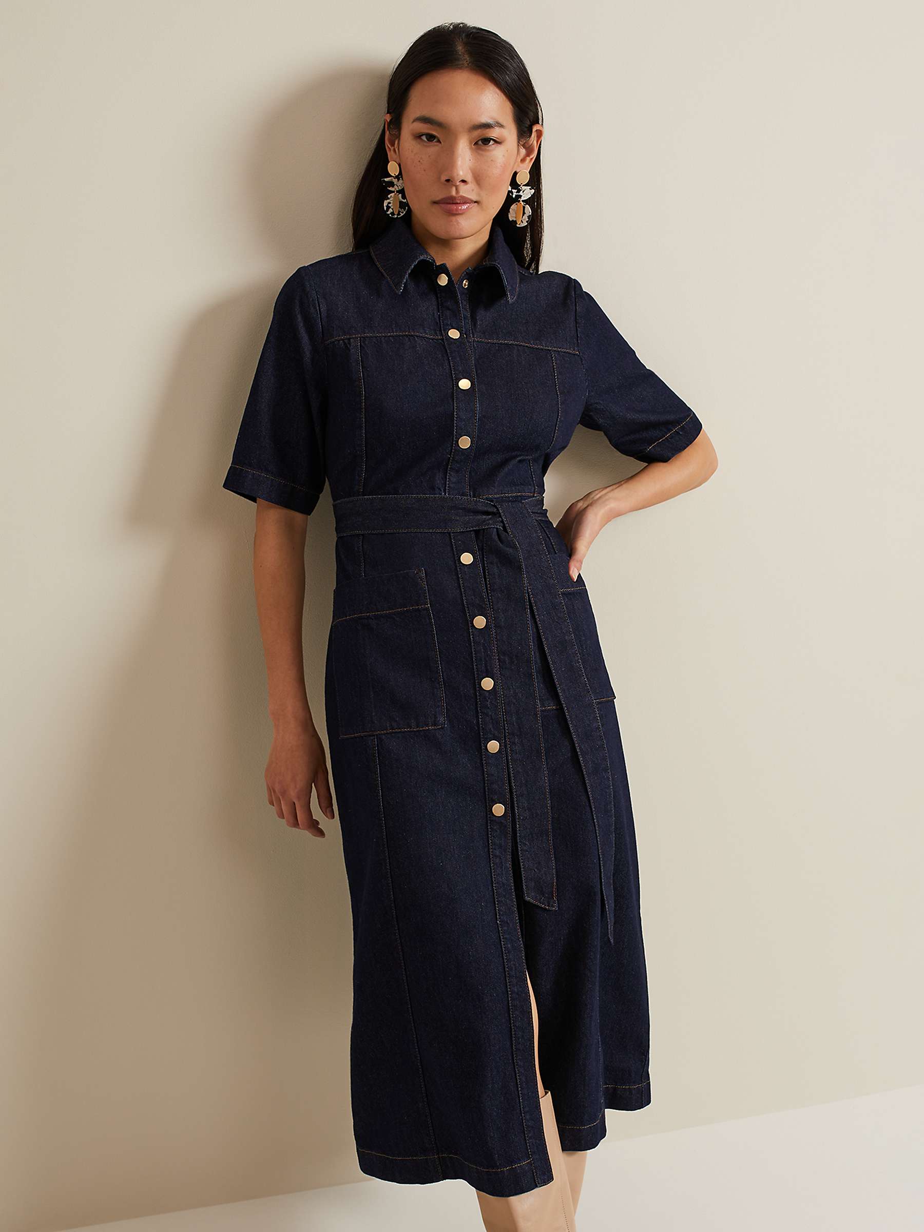 Buy Phase Eight Sonny Denim Midi Shirt Dress, Navy Online at johnlewis.com