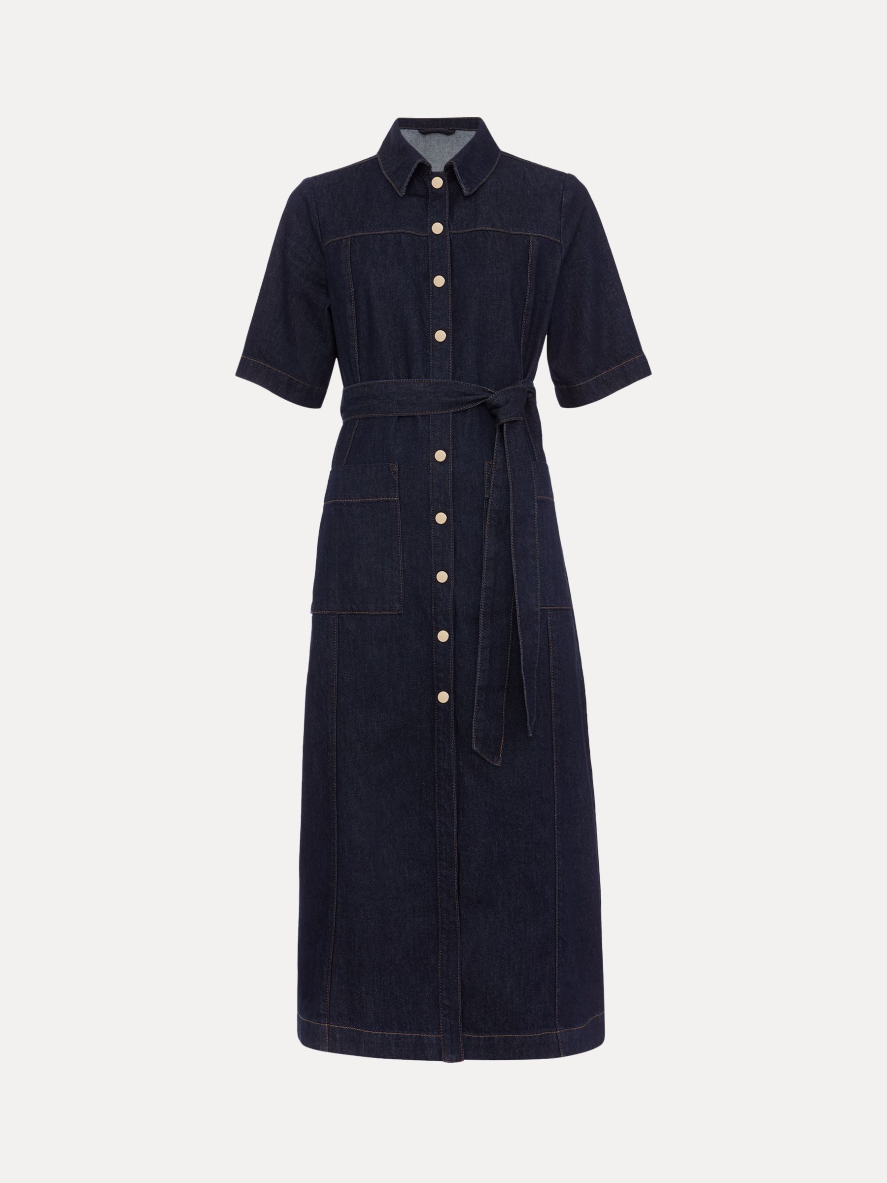 Phase Eight Sonny Denim Midi Shirt Dress, Navy, 6