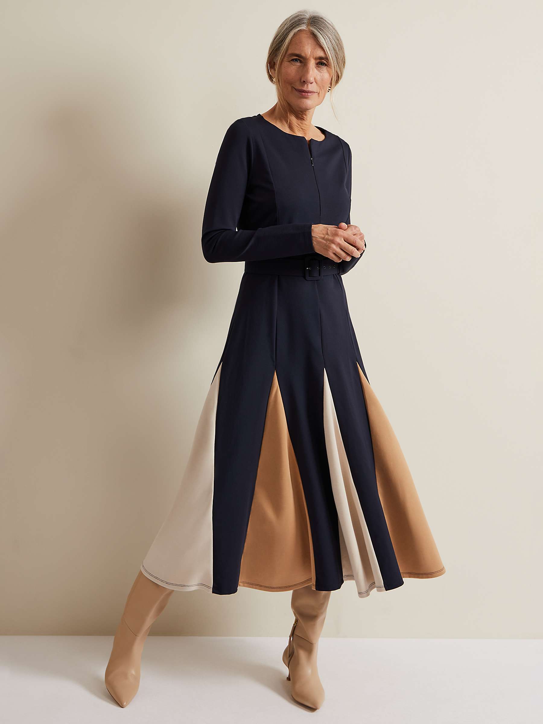 Buy Phase Eight Paula Midi Dress, Navy/Brown Online at johnlewis.com