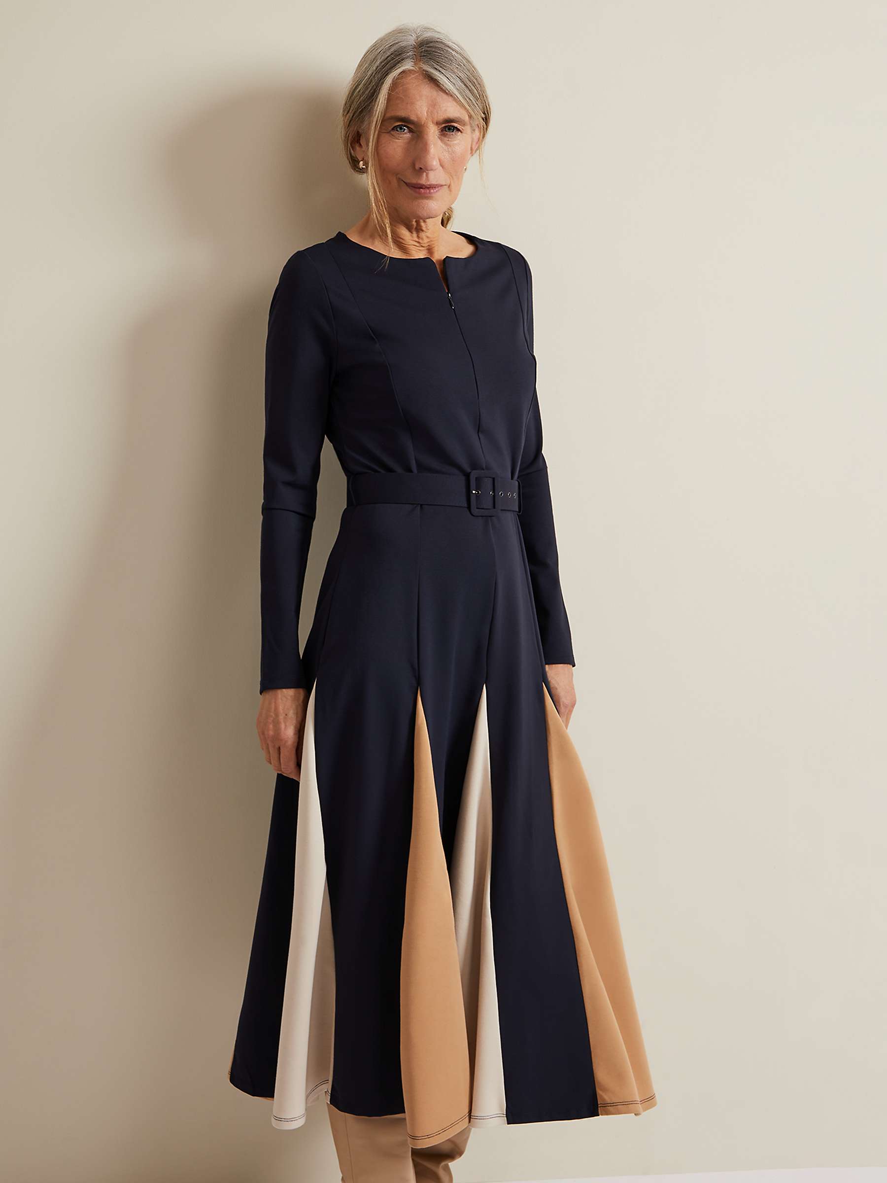 Buy Phase Eight Paula Midi Dress, Navy/Brown Online at johnlewis.com
