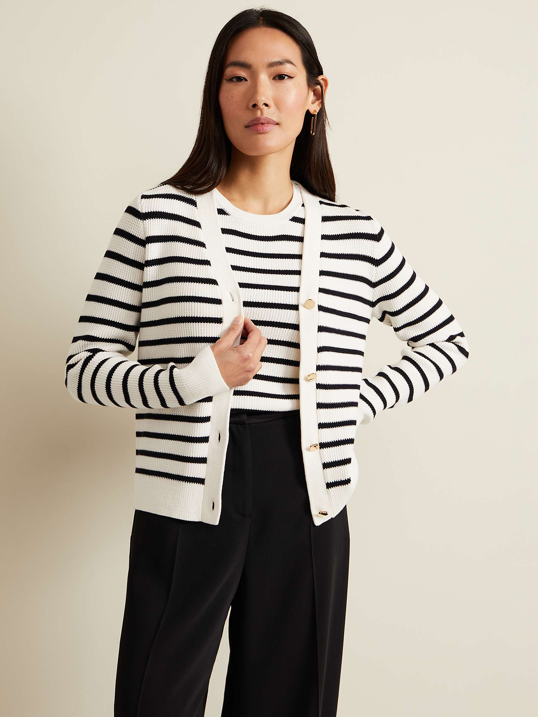 Buy Phase Eight Chloe Cotton Blend Cardigan, Ivory/Navy Online at johnlewis.com
