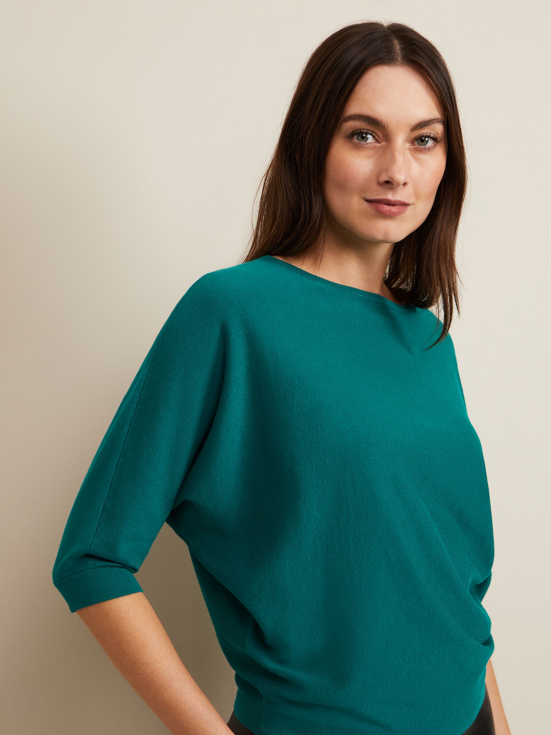 Phase Eight Cristine Fine Knit Batwing Jumper, Green at John Lewis ...