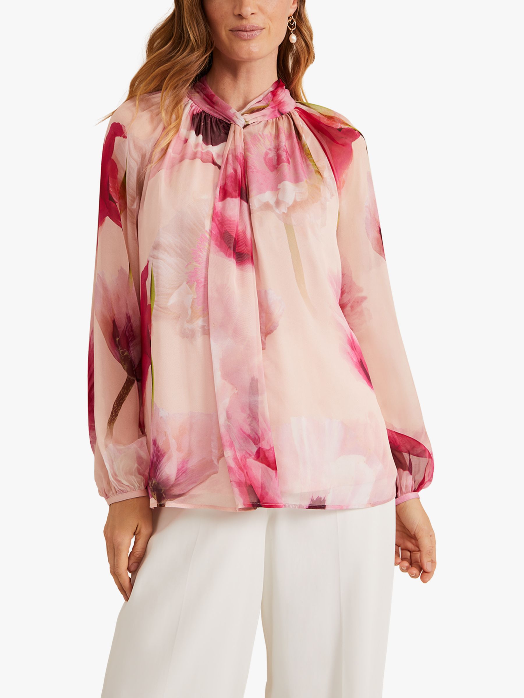 Phase Eight Poppy Floral Silk Blouse, Pink/Multi, 8