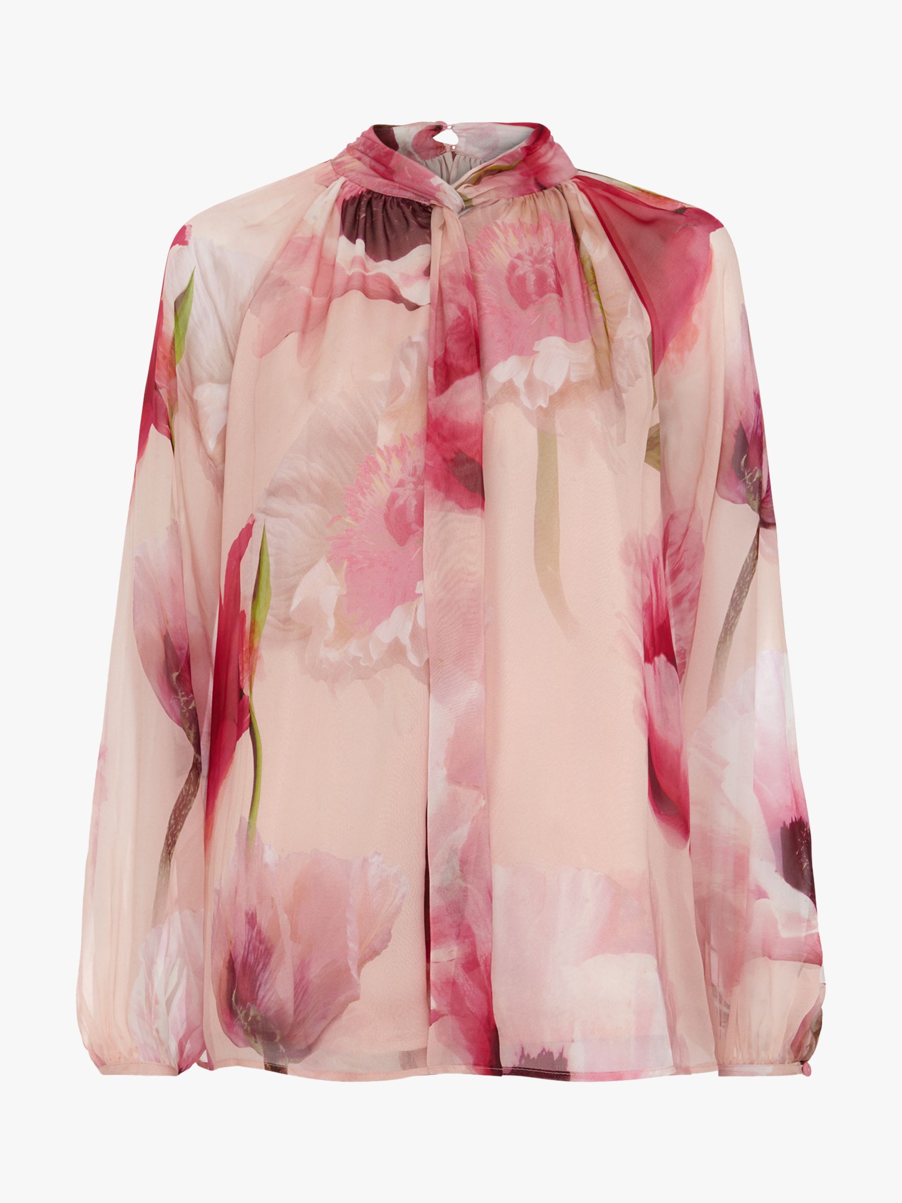 Phase Eight Poppy Floral Silk Blouse, Pink/Multi, 8