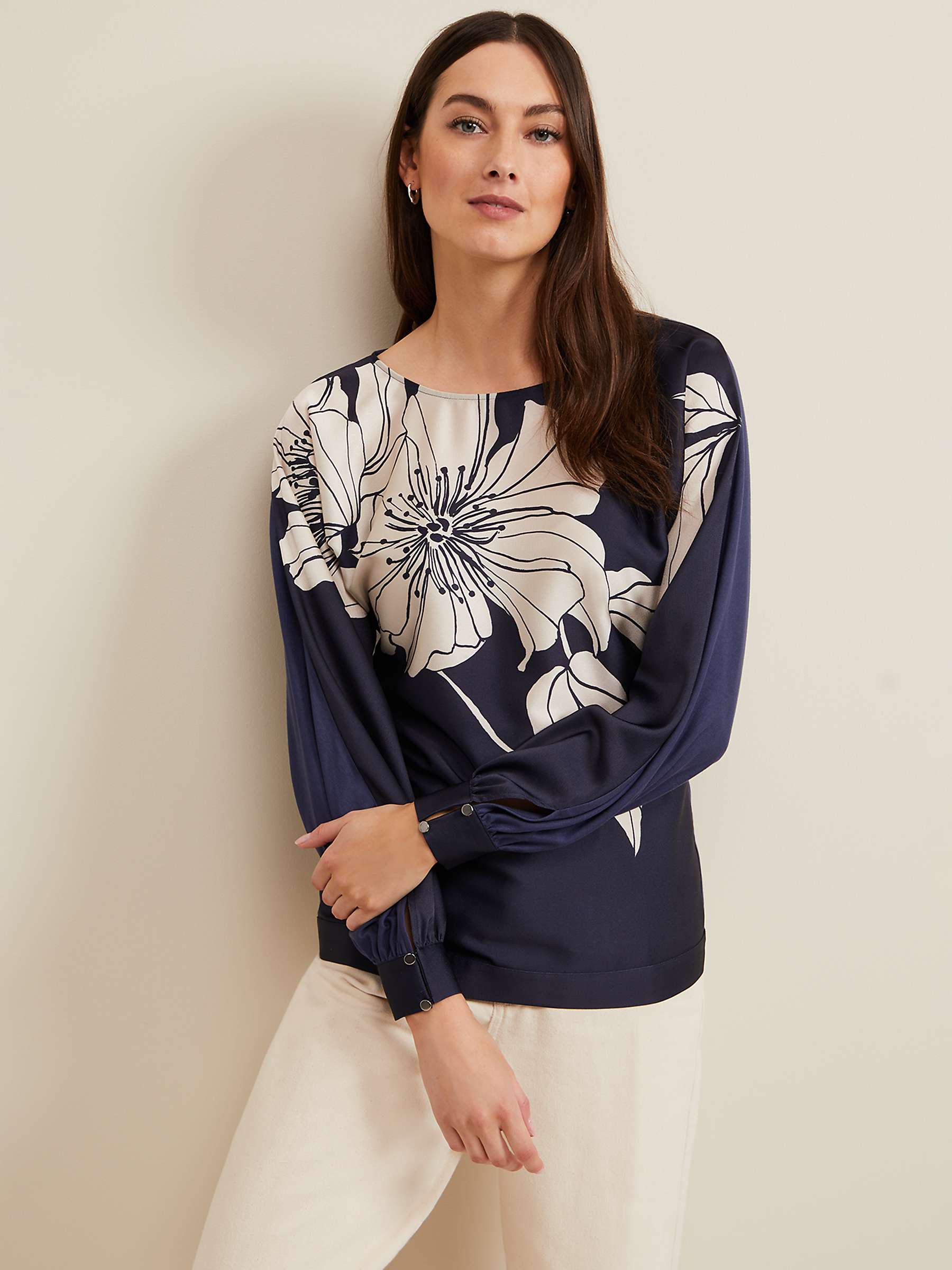 Buy Phase Eight Alora Large Floral Print Top, Navy/Cream Online at johnlewis.com