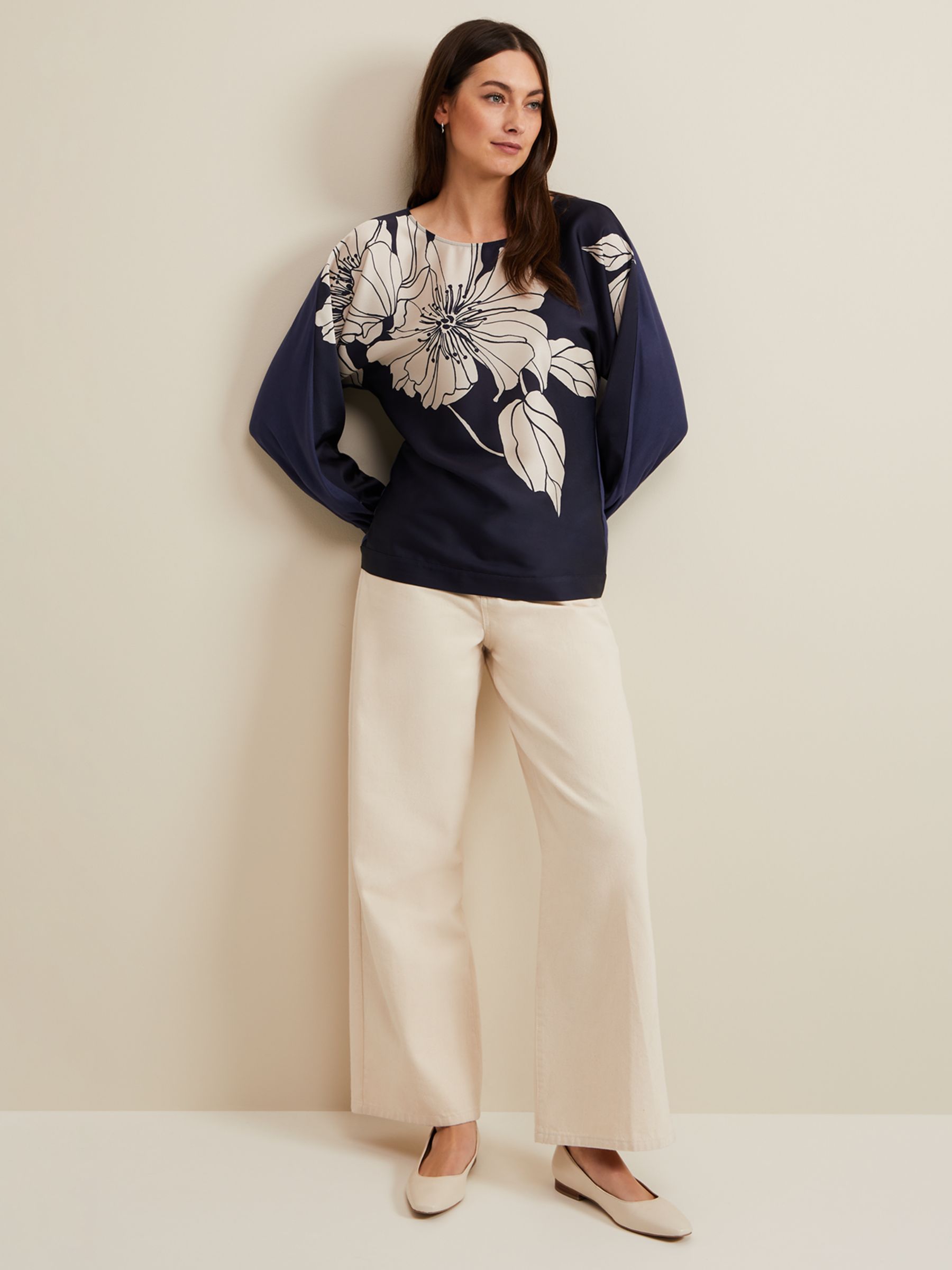 Buy Phase Eight Alora Large Floral Print Top, Navy/Cream Online at johnlewis.com
