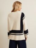 Phase Eight Kayleigh Ribbed Colour Block Jumper, Stone/Navy