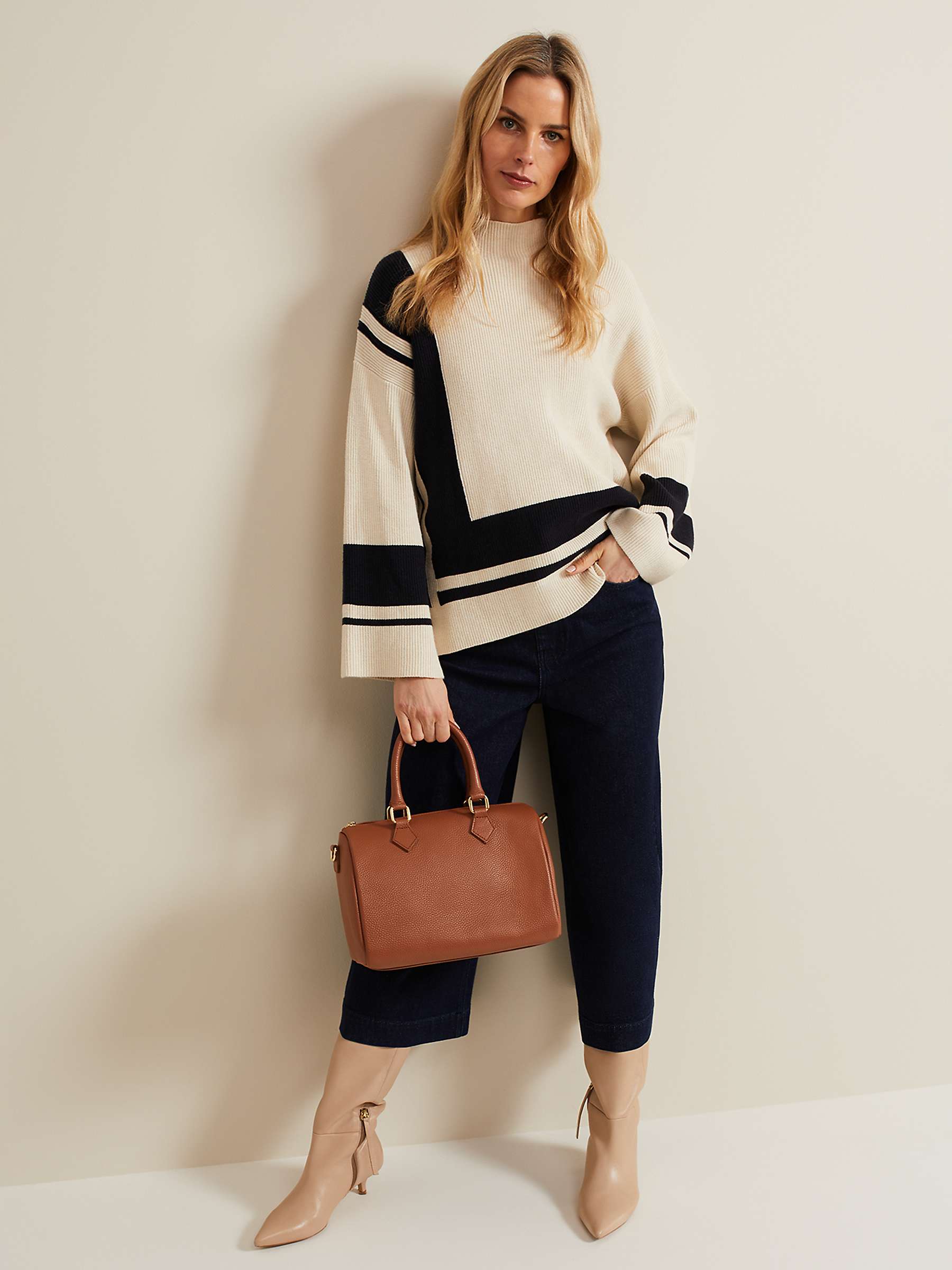 Buy Phase Eight Kayleigh Ribbed Colour Block Jumper, Stone/Navy Online at johnlewis.com