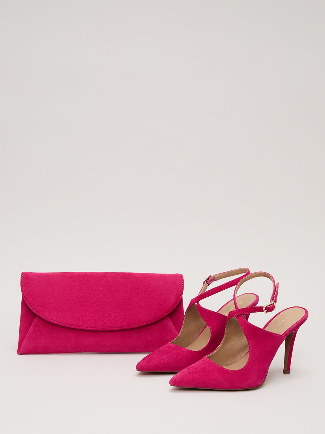 Phase Eight Cross Strap Open Back Suede Shoes, Pink, EU36