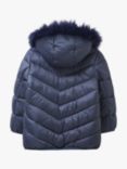Crew Clothing Kids' Lightweight Fur Trim Hooded Quilted Jacket, Navy Blue