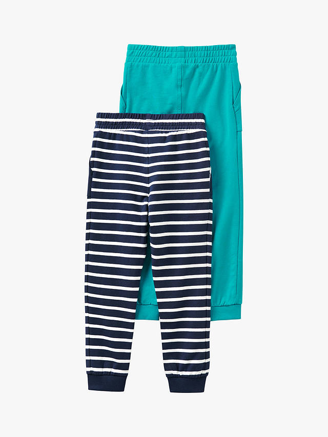 Crew Clothing Kids' Lightweight Jazzy Stripe/ Plain Joggers, Pack Of 2, Blue/Multi