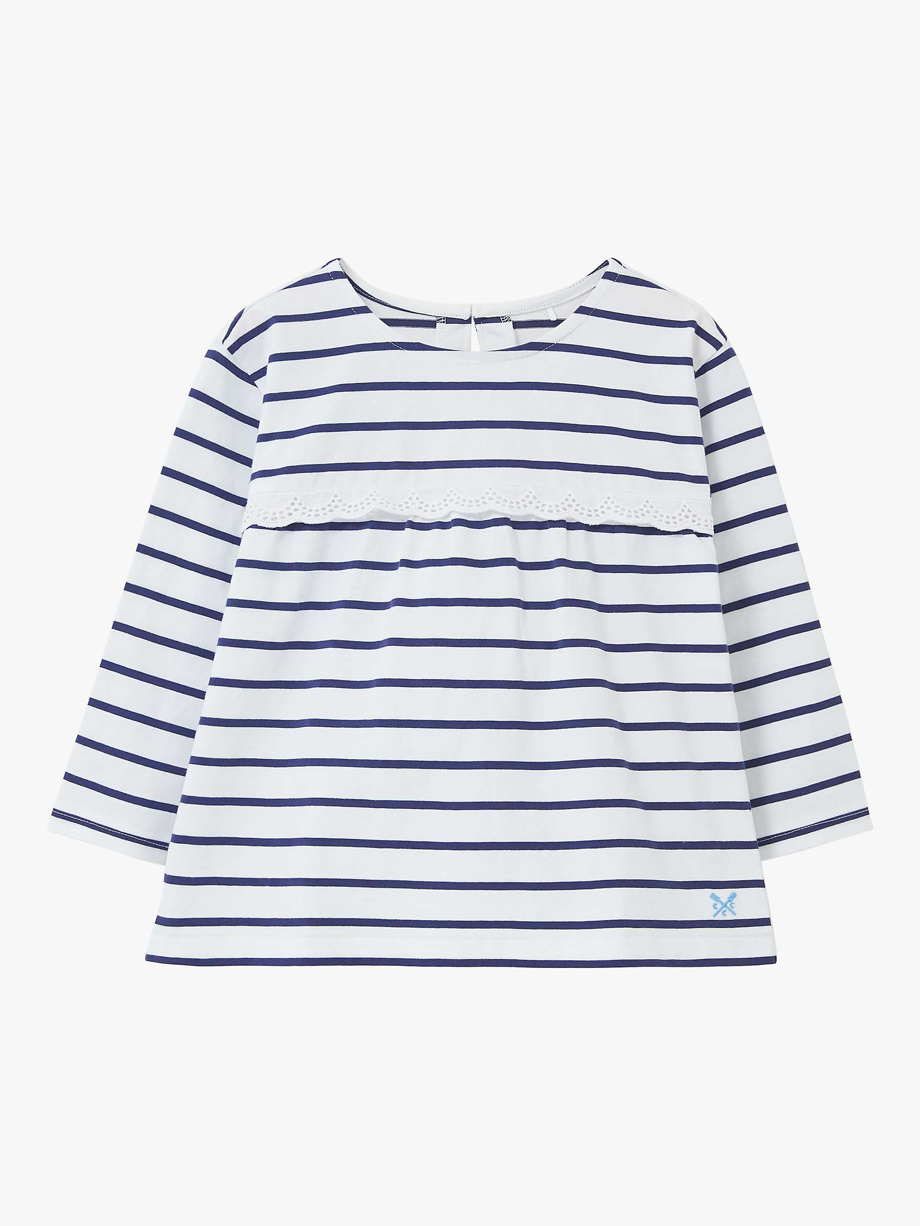 Buy Crew Clothing Kids' A-Line Stripe Broderie Frill Trim Long Sleeve T-Shirt, Mid Blue Online at johnlewis.com