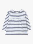 Crew Clothing Kids' A-Line Stripe Broderie Frill Trim Long Sleeve T-Shirt, Mid Blue