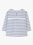 Crew Clothing Kids' A-Line Stripe Broderie Frill Trim Long Sleeve T-Shirt, Mid Blue