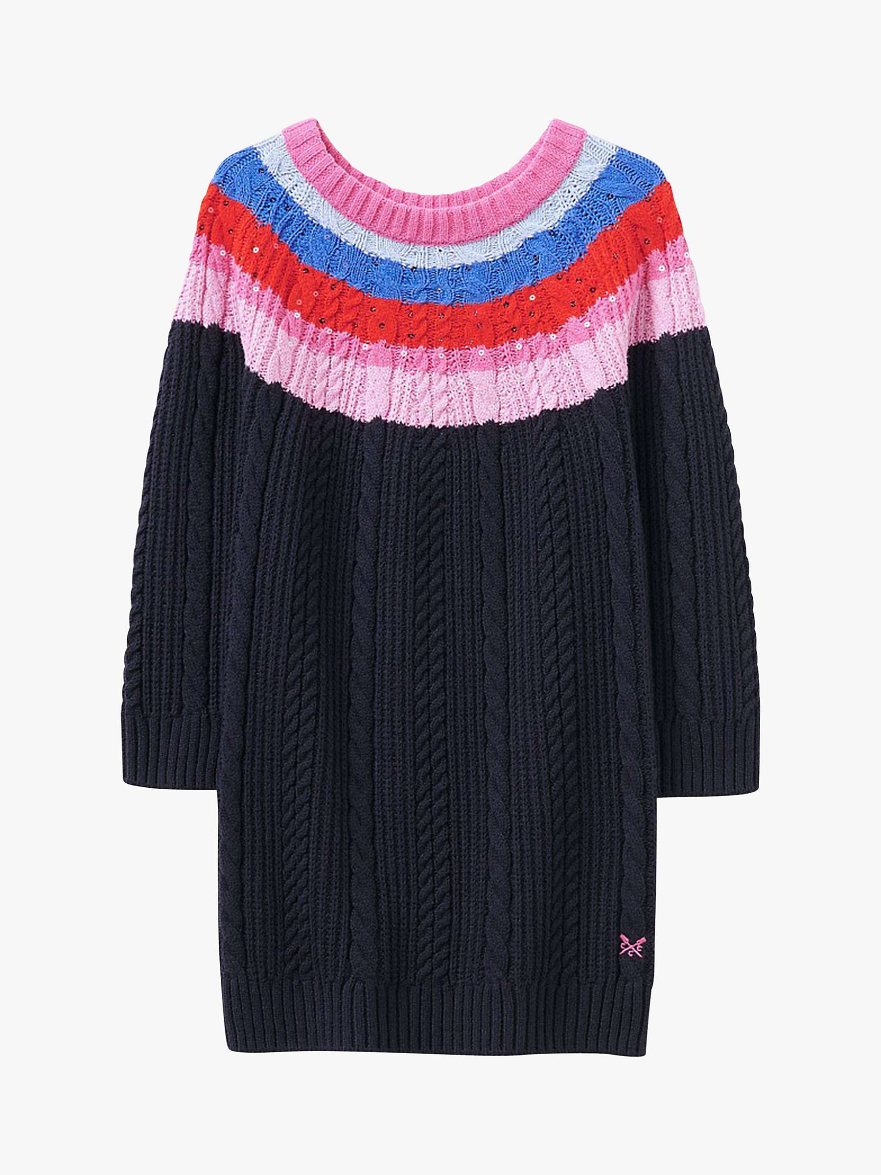 Buy Crew Clothing Kids' Rainbow Cable Knit Long Sleeve Dress, Navy Blue/Multi Online at johnlewis.com