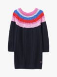 Crew Clothing Kids' Rainbow Cable Knit Long Sleeve Dress, Navy Blue/Multi