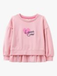 Crew Clothing Kids' Love Crew Tulle Hem Long Sleeve Sweatshirt, Raspberry Pink, Raspberry Pink
