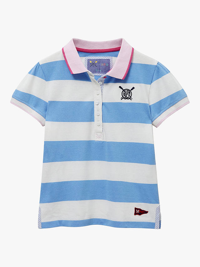 Crew Clothing Kids' Stripe Short Sleeve Polo Shirt, Light Blue