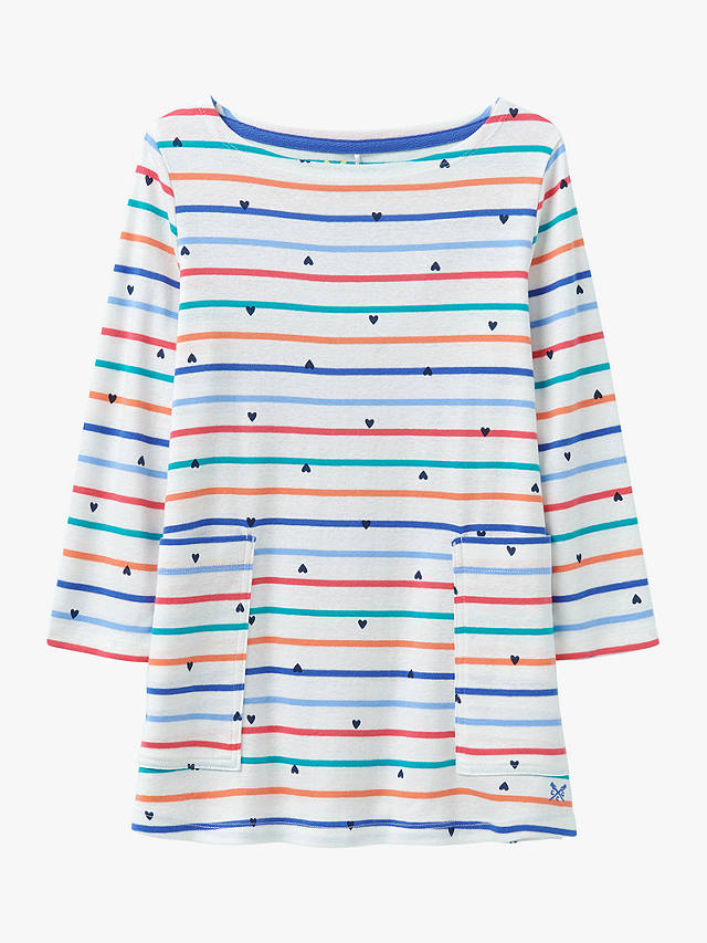 Crew Clothing Kids' Heart/Stripe Long Sleeve Tunic, White/Multi