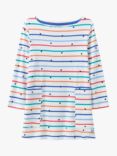 Crew Clothing Kids' Heart/Stripe Long Sleeve Tunic, White/Multi, White/Multi