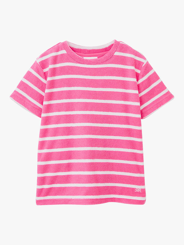 Crew Clothing Kids' Stripe Oversized Dropped Shoulder Towelling T-Shirt, Bright Pink