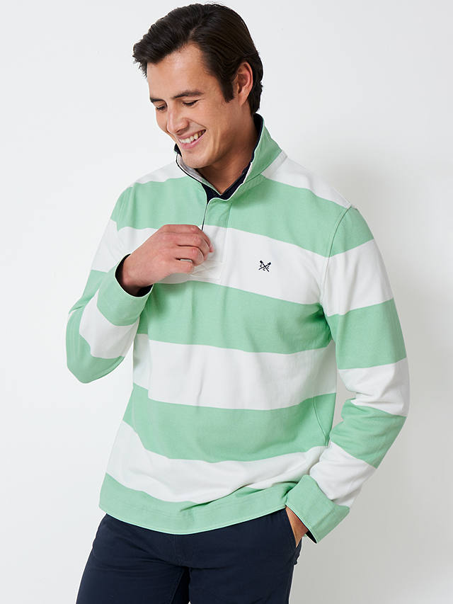 Crew Clothing Lightweight Padstow Striped Sweatshirt, Mint/White