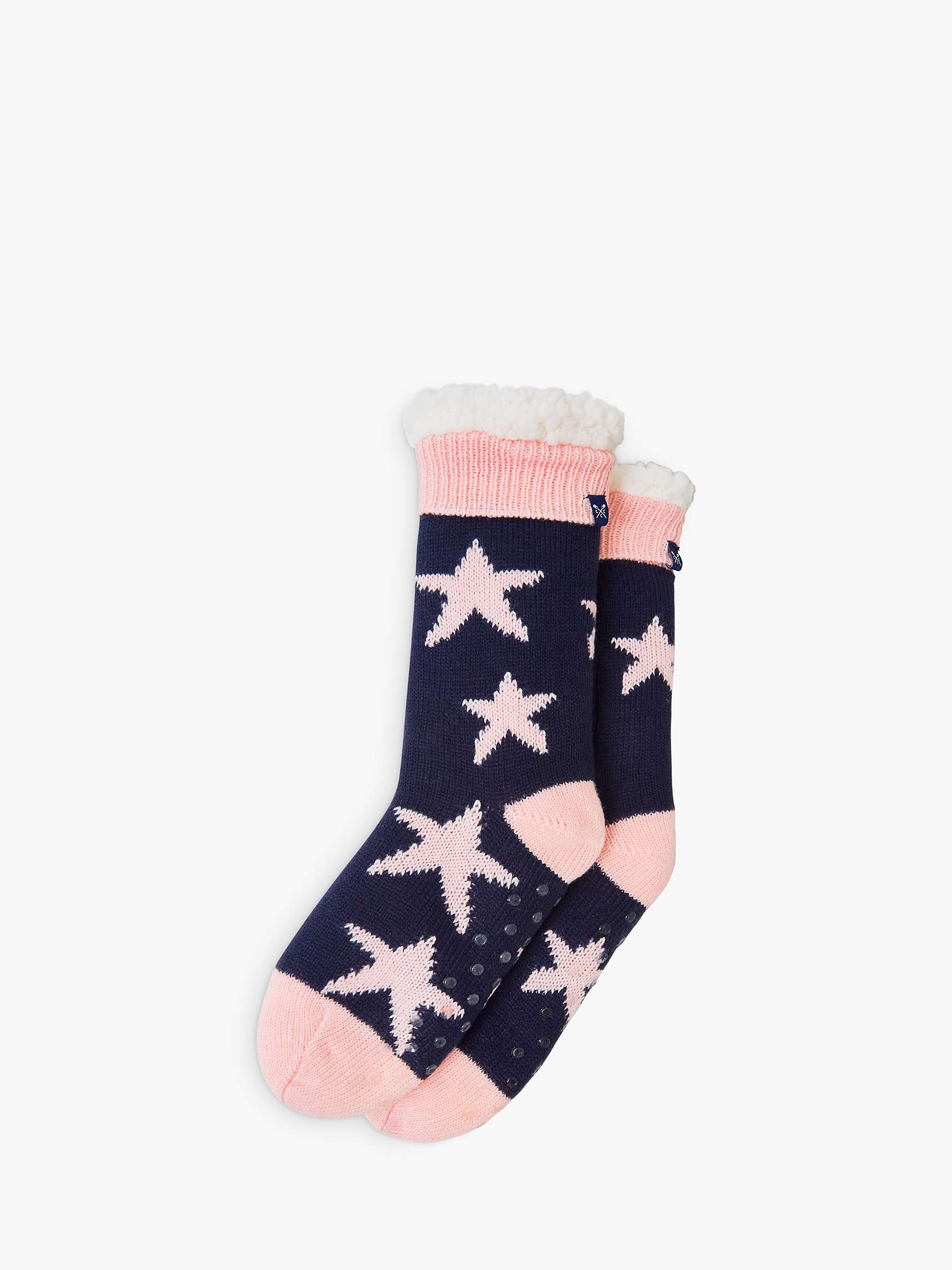 Buy Crew Clothing Cosy Lined Star Print Slipper Socks, Navy/Pink Online at johnlewis.com